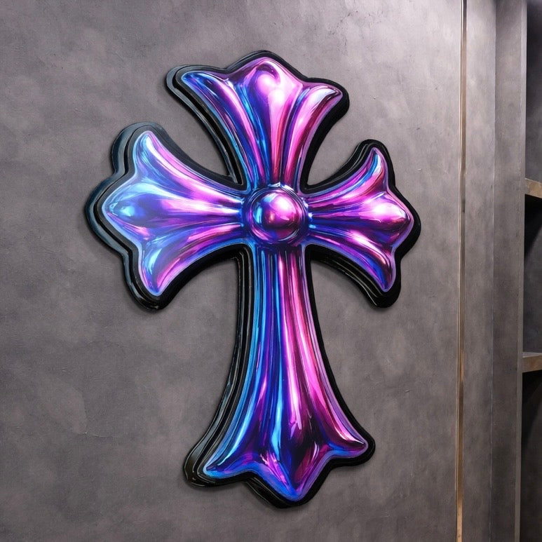3D CHROMED CROSS - 45CM H
