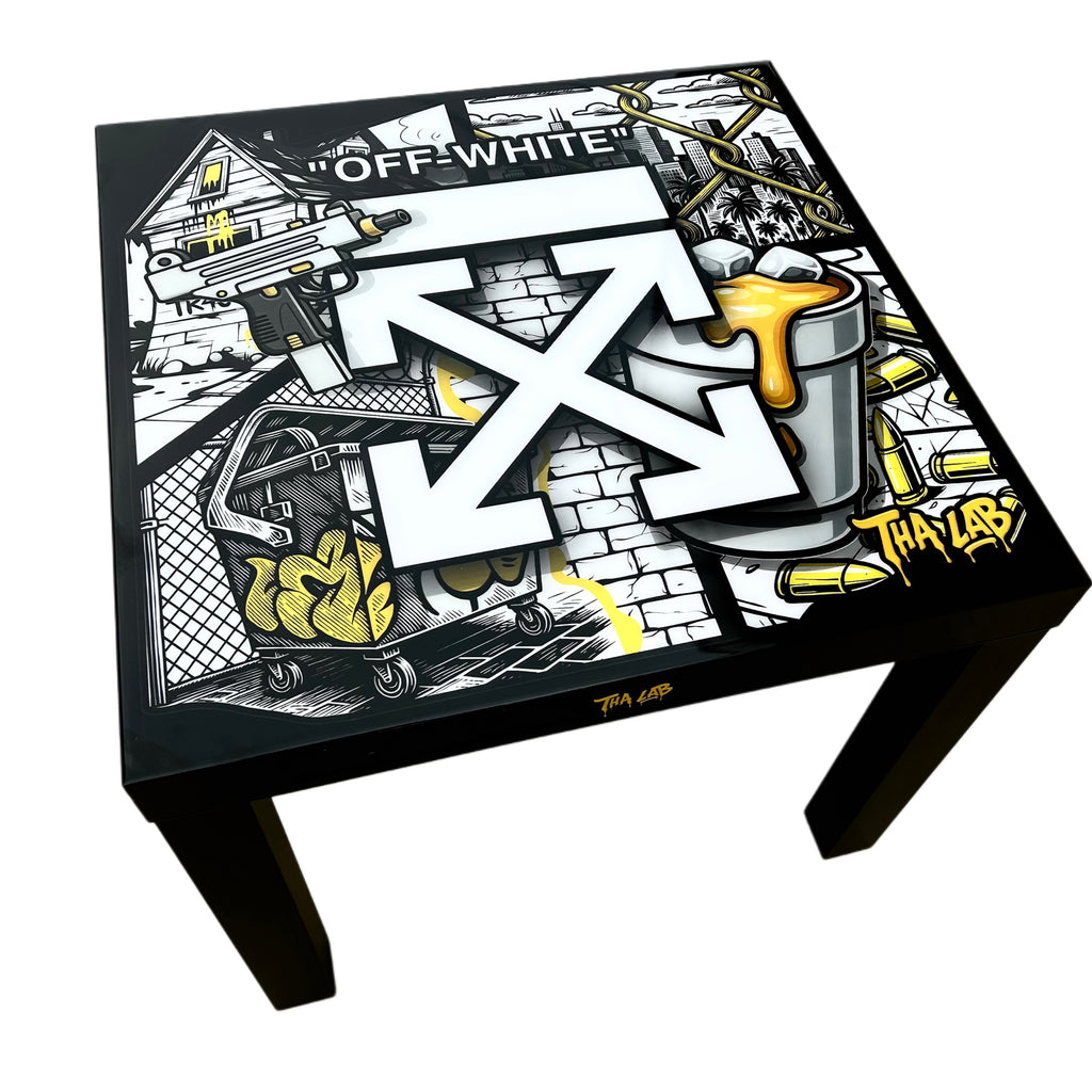 OFF WHITE RESIN TABLE - 55X55CM W