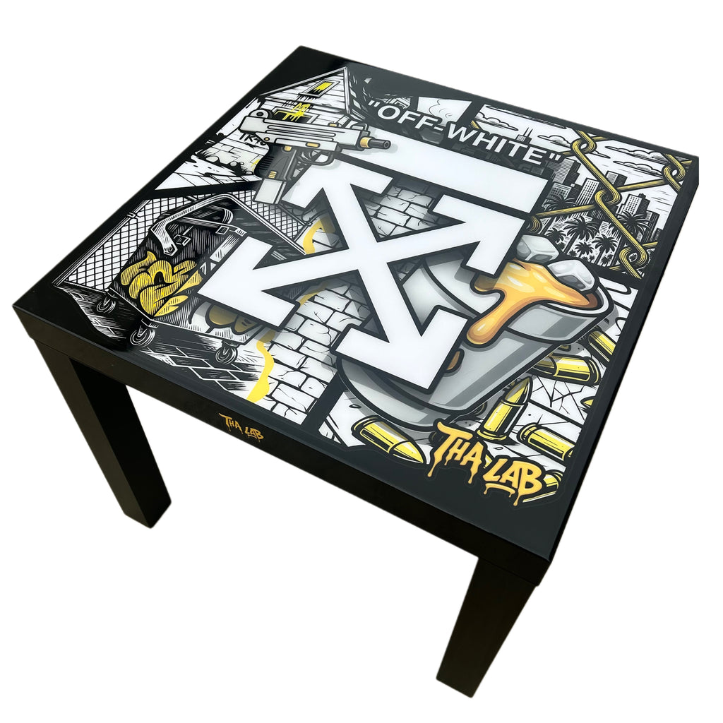 OFF WHITE RESIN TABLE - 55X55CM W
