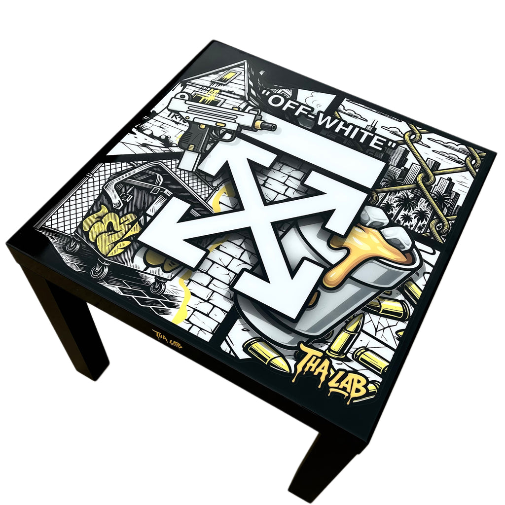OFF WHITE RESIN TABLE - 55X55CM W