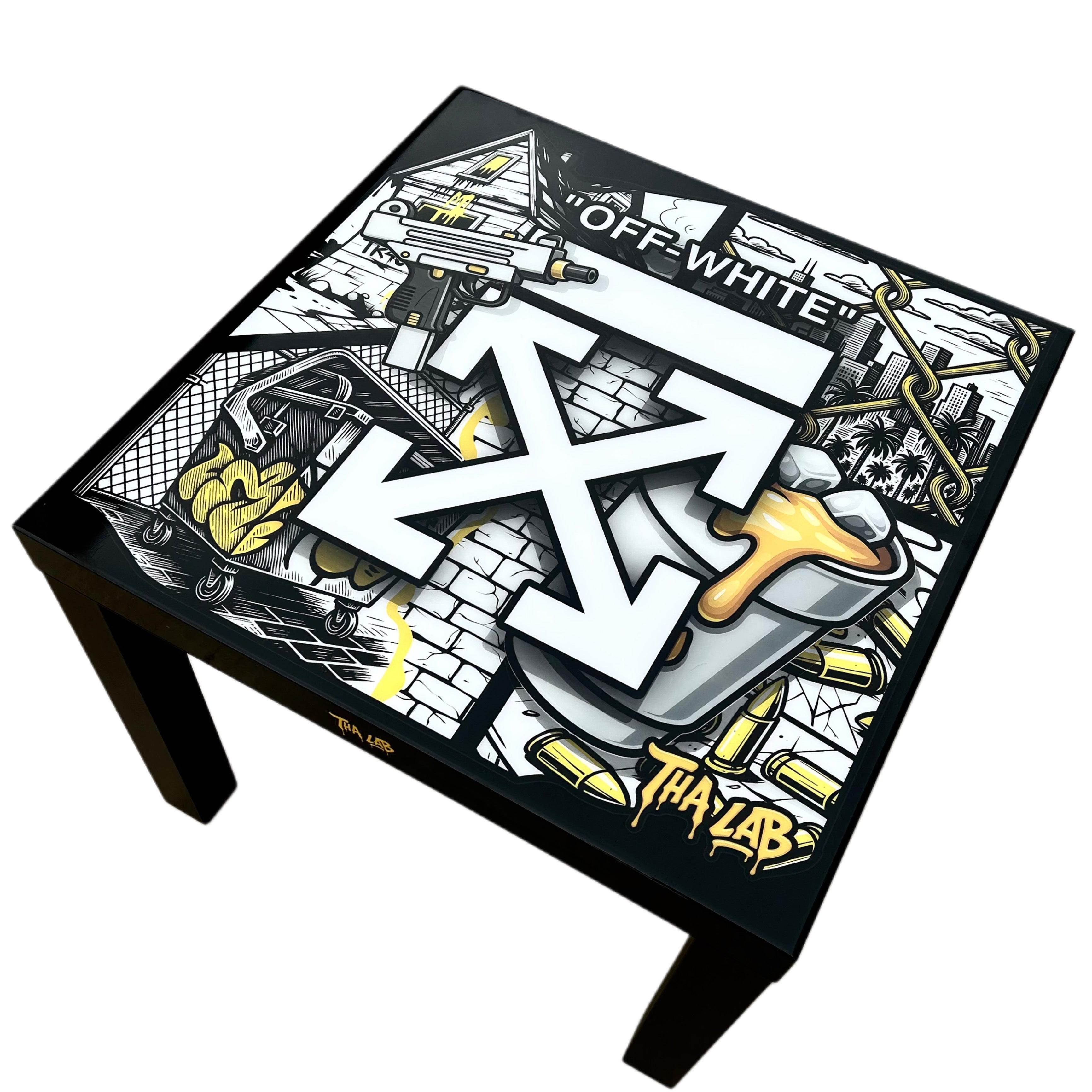 OFF WHITE RESIN TABLE - 55X55CM W